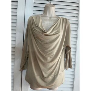 New York & Company Stretch Cowl Neck Top Champagne Gold  Blouse Medium